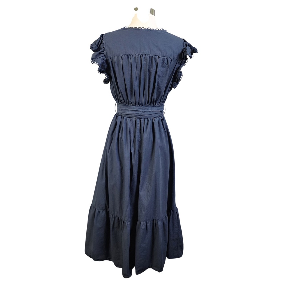 Pinch Womens Deep Navy Eyelet Detail Midi Dress Size Large Cotton Blue - Picture 5 of 13